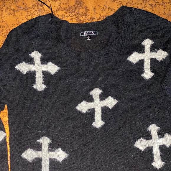 COPY - TCEC distressed black sweater with white crosses L - Picture 3 of 13